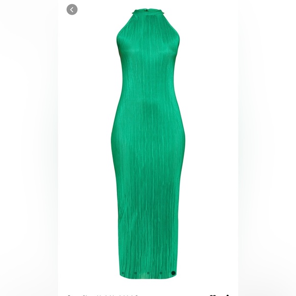 Green Plisse High Neck Midi Dress - Picture 3 of 3